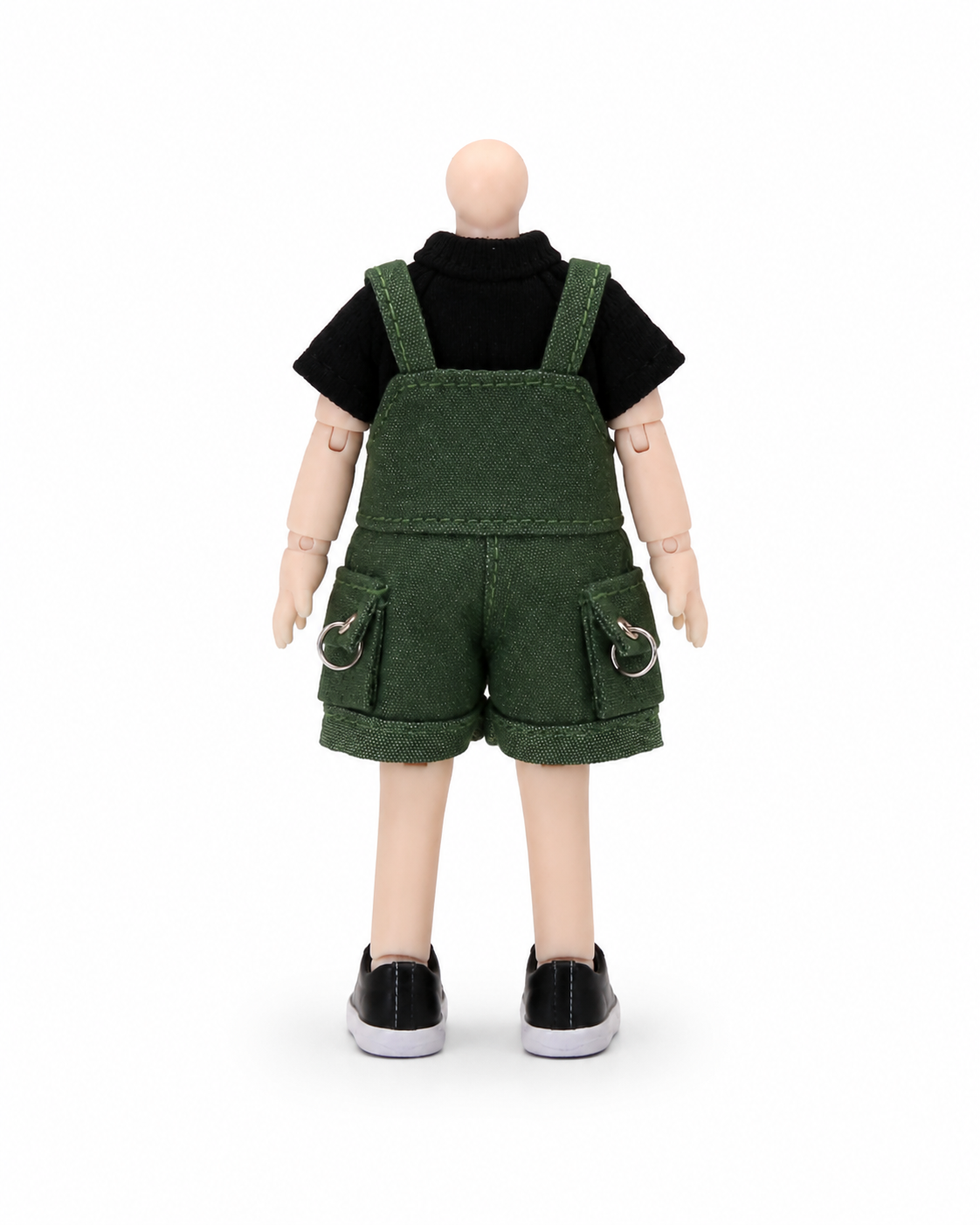 Handmade Doll Clothes Green Overall Shorts Set with Black Top