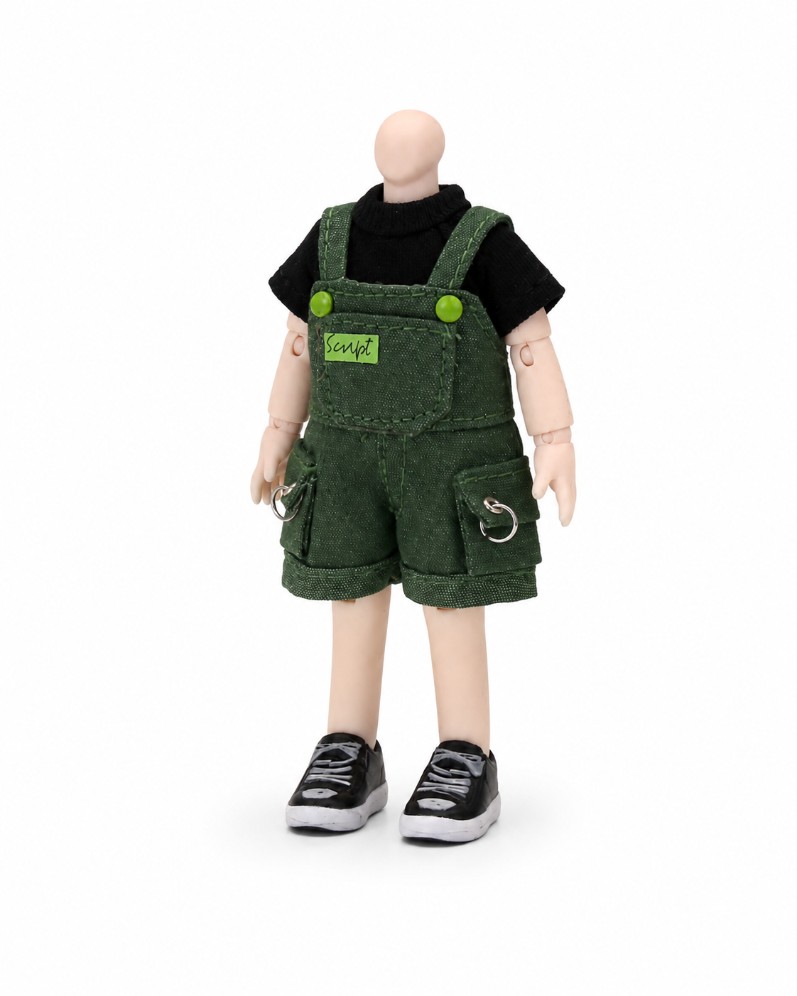Handmade Doll Clothes Green Overall Shorts Set with Black Top